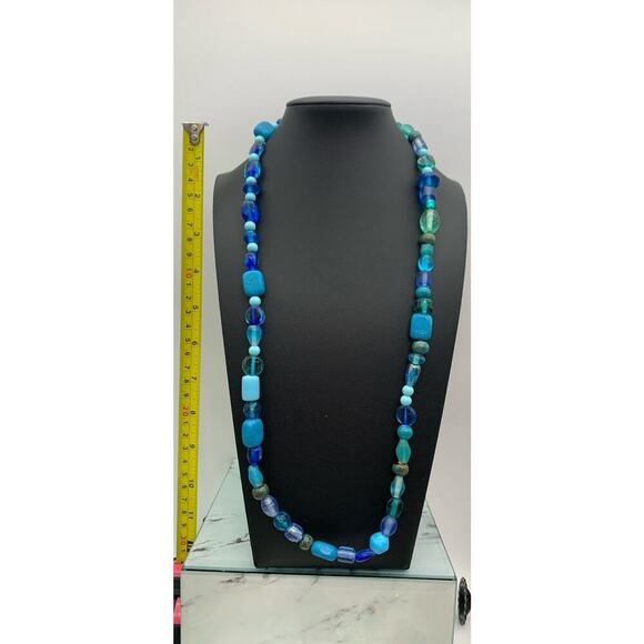 Aqua And Turquoise Blue Mixed Beads Beaded Necklace - Picture 4 of 5